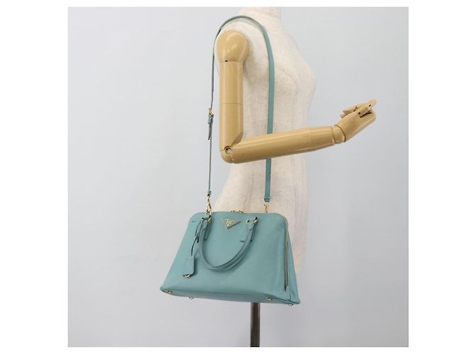 Saffiano Borsa PRADA in pelle Safiano 2way Blu Turchese Oro Auth 187253V D'oro - vista 32