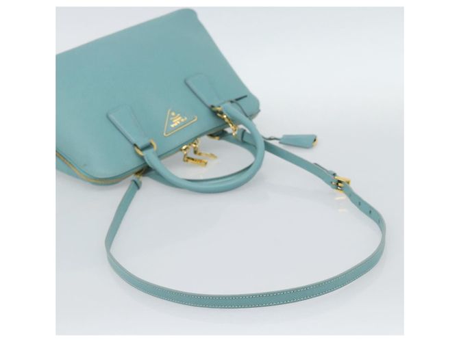 Saffiano Borsa PRADA in pelle Safiano 2way Blu Turchese Oro Auth 187253V D'oro - vista 7