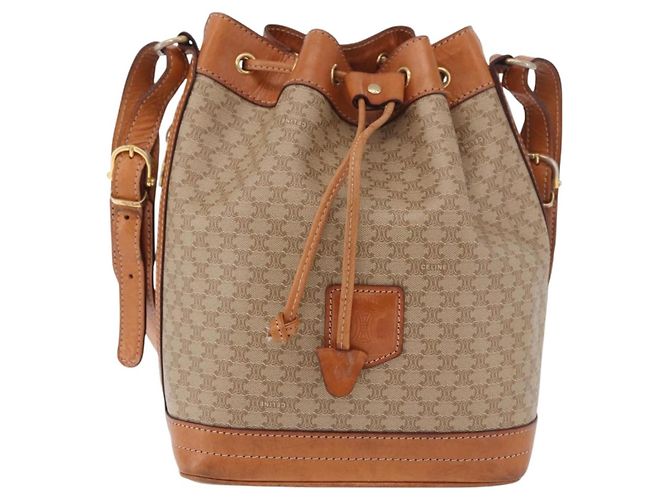 Céline Borsa a Spalla CELINE in Tela Macadam PVC Beige Oro Auth 188399 D'oro - vista 13