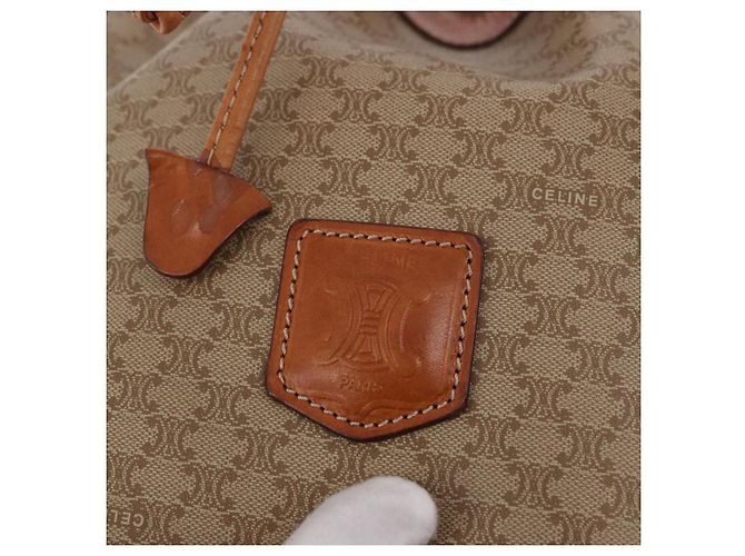 Céline Borsa a Spalla CELINE in Tela Macadam PVC Beige Oro Auth 188399 D'oro - vista 17