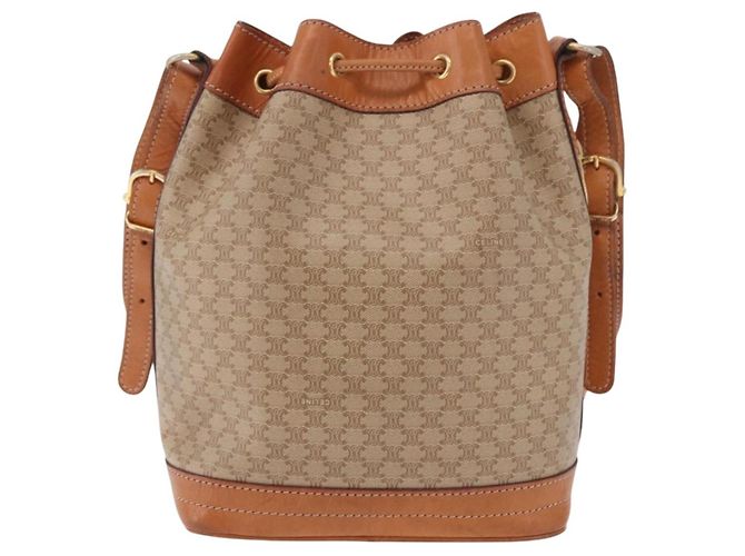 Céline Borsa a Spalla CELINE in Tela Macadam PVC Beige Oro Auth 188399 D'oro - vista 2