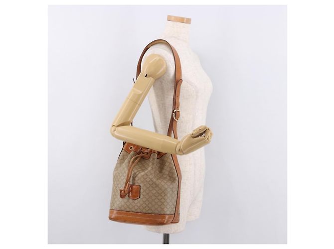 Céline Borsa a Spalla CELINE in Tela Macadam PVC Beige Oro Auth 188399 D'oro - vista 23