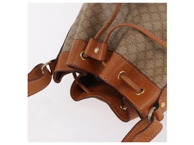 Céline Borsa a Spalla CELINE in Tela Macadam PVC Beige Oro Auth 188399 D'oro - vista 6