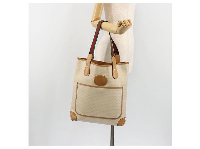 Borsa Tote GUCCI GG Supreme Web Sherry Line PVC Bianco Rosso 002 904 0223 Auth 187740 - vista 23