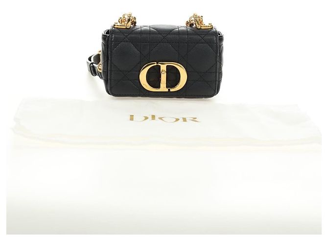 Christian Dior Cannage Caro Chain Pouch Pelle di Agnello Nero Oro Auth 186459SAM D'oro - vista 12