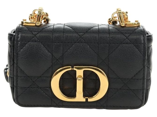 Christian Dior Cannage Caro Chain Pouch Pelle di Agnello Nero Oro Auth 186459SAM D'oro - vista 13