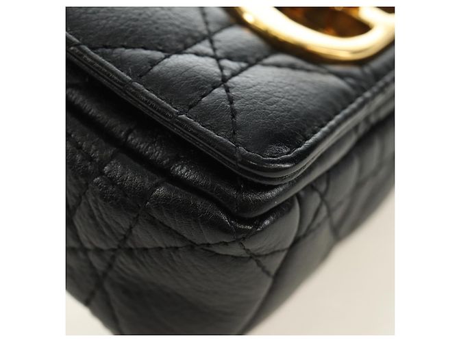 Christian Dior Cannage Caro Chain Pouch Pelle di Agnello Nero Oro Auth 186459SAM D'oro - vista 15
