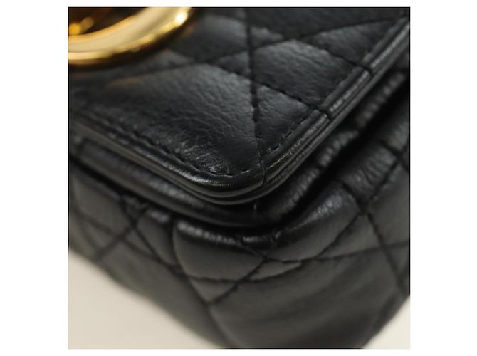 Christian Dior Cannage Caro Chain Pouch Pelle di Agnello Nero Oro Auth 186459SAM D'oro - vista 16