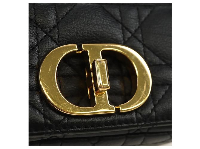 Christian Dior Cannage Caro Chain Pouch Pelle di Agnello Nero Oro Auth 186459SAM D'oro - vista 19