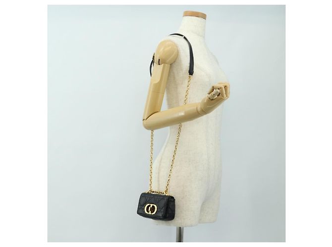 Christian Dior Cannage Caro Chain Pouch Pelle di Agnello Nero Oro Auth 186459SAM D'oro - vista 25