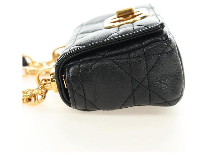 Christian Dior Cannage Caro Chain Pouch Pelle di Agnello Nero Oro Auth 186459SAM D'oro - vista 3