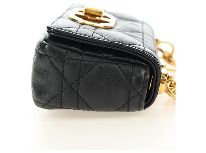 Christian Dior Cannage Caro Chain Pouch Pelle di Agnello Nero Oro Auth 186459SAM D'oro - vista 4