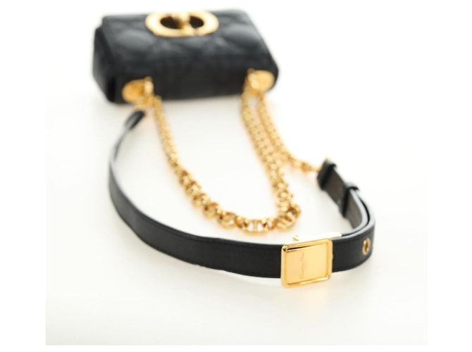 Christian Dior Cannage Caro Chain Pouch Pelle di Agnello Nero Oro Auth 186459SAM D'oro - vista 7