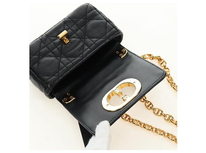 Christian Dior Cannage Caro Chain Pouch Pelle di Agnello Nero Oro Auth 186459SAM D'oro - vista 9