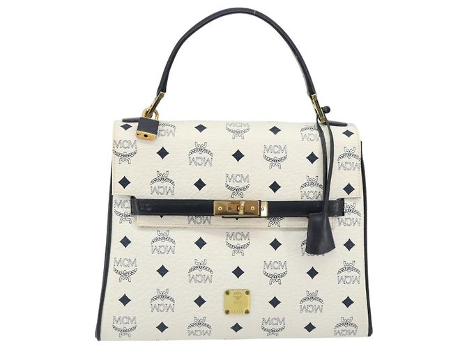 Borsa MCM Vicetos Logogram PVC Pelle Bianco Oro Auth 188231 D'oro - vista 13