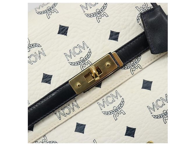 Borsa MCM Vicetos Logogram PVC Pelle Bianco Oro Auth 188231 D'oro - vista 19