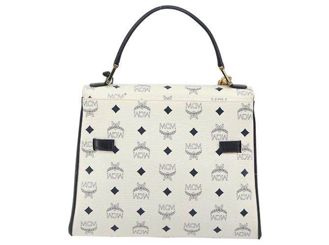Borsa MCM Vicetos Logogram PVC Pelle Bianco Oro Auth 188231 D'oro - vista 2