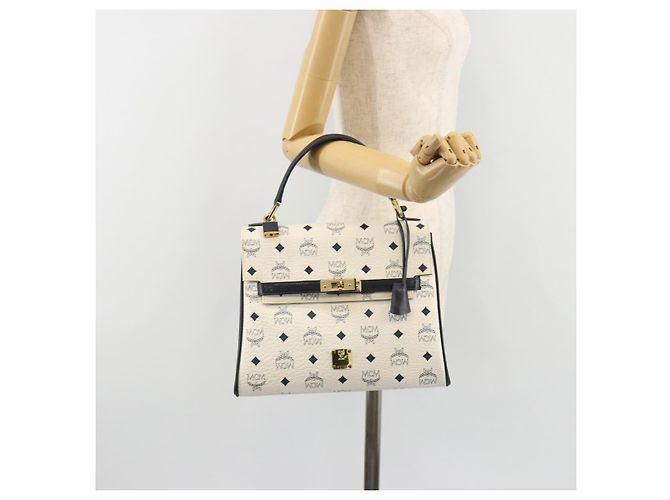 Borsa MCM Vicetos Logogram PVC Pelle Bianco Oro Auth 188231 D'oro - vista 28