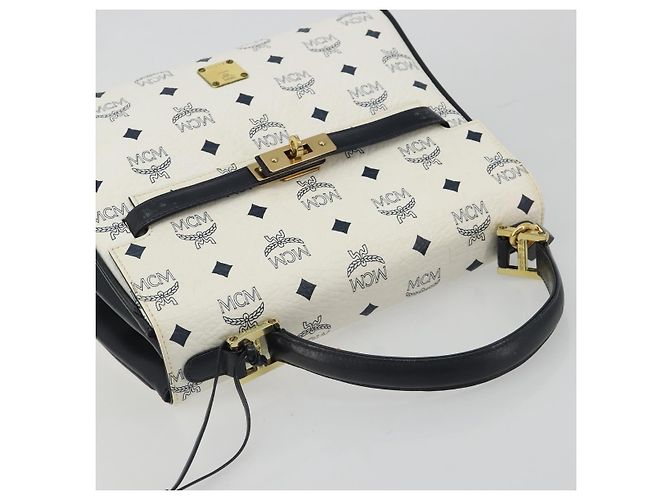 Borsa MCM Vicetos Logogram PVC Pelle Bianco Oro Auth 188231 D'oro - vista 6
