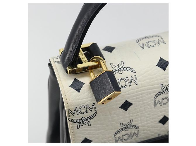 Borsa MCM Vicetos Logogram PVC Pelle Bianco Oro Auth 188231 D'oro - vista 9