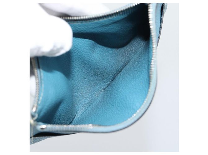 Hermès Portafoglio HERMES Dogon GM in pelle azzurro argento Auth BA13622 Blu chiaro - vista 12