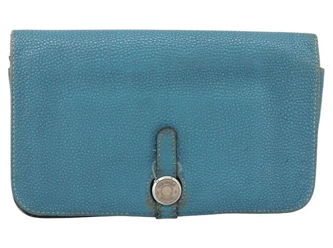 Hermès Portafoglio HERMES Dogon GM in pelle azzurro argento Auth BA13622 Blu chiaro - vista 13