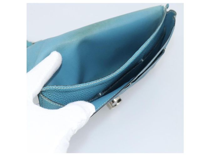 Hermès Portafoglio HERMES Dogon GM in pelle azzurro argento Auth BA13622 Blu chiaro - vista 19