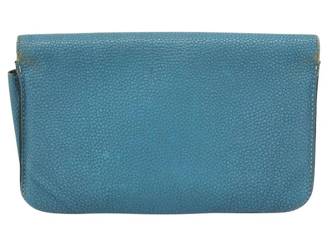 Hermès Portafoglio HERMES Dogon GM in pelle azzurro argento Auth BA13622 Blu chiaro - vista 2