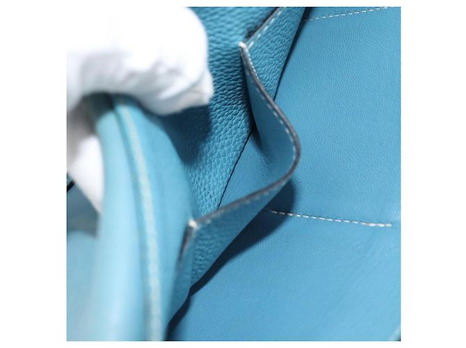 Hermès Portafoglio HERMES Dogon GM in pelle azzurro argento Auth BA13622 Blu chiaro - vista 21