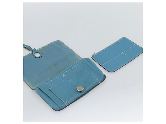 Hermès Portafoglio HERMES Dogon GM in pelle azzurro argento Auth BA13622 Blu chiaro - vista 7