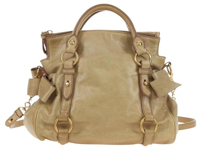 Borsa Miu Miu in pelle 2 way Beige Oro Auth 186442SAM D'oro - vista 3
