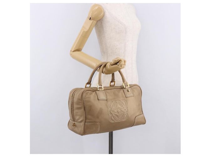 LOEWE Anagram Amazonas Hand Bag Pelle Beige Oro Auth bs35616 D'oro - vista 22