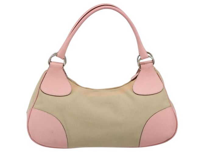 Borsa PRADA in tela beige argento Auth BA13510A - vista 2