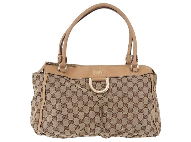 Borsa GUCCI GG Canvas Abbey Beige Oro 189831 Auth ka4927 D'oro - vista 13