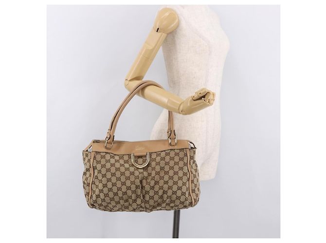 Borsa GUCCI GG Canvas Abbey Beige Oro 189831 Auth ka4927 D'oro - vista 24