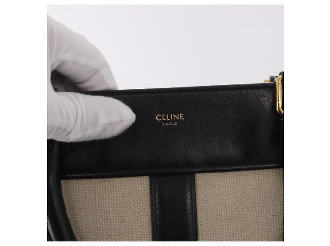 Céline Borsa CELINE Cabas De France in tela e pelle 2way Beige Oro Auth 188436 D'oro - vista 22