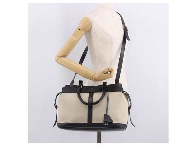 Céline Borsa CELINE Cabas De France in tela e pelle 2way Beige Oro Auth 188436 D'oro - vista 26