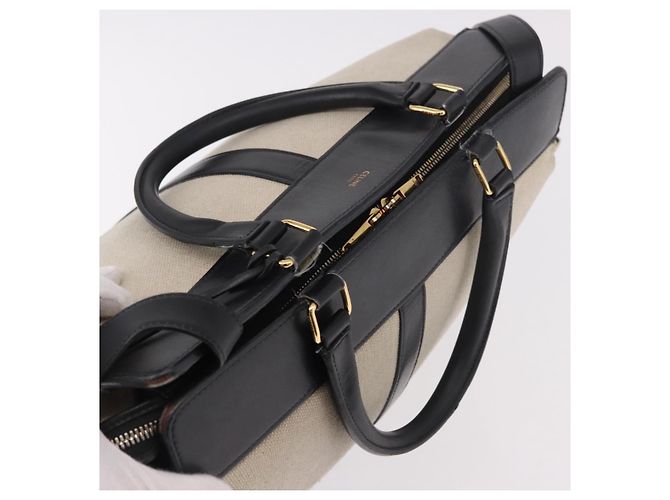 Céline Borsa CELINE Cabas De France in tela e pelle 2way Beige Oro Auth 188436 D'oro - vista 8