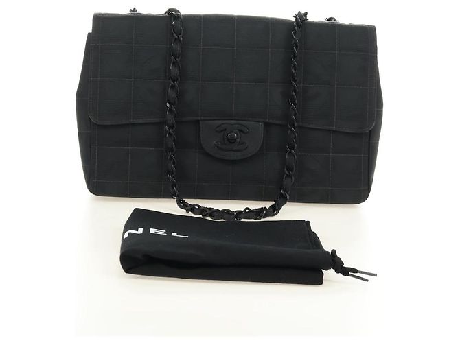 CHANEL Choco Bar Chain New Travel Line Bag Canvas Black CC Auth 187224SAV Nero - vista 12