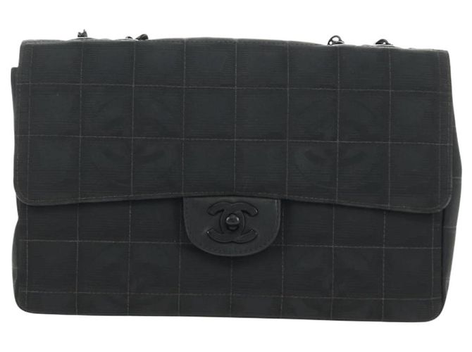 CHANEL Choco Bar Chain New Travel Line Bag Canvas Black CC Auth 187224SAV Nero - vista 13