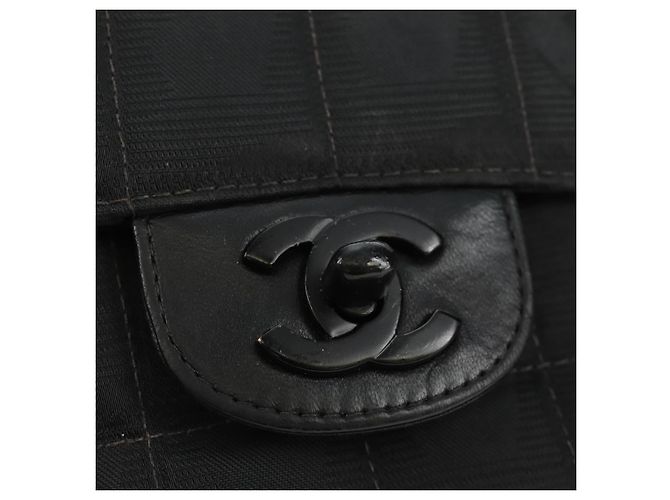 CHANEL Choco Bar Chain New Travel Line Bag Canvas Black CC Auth 187224SAV Nero - vista 19