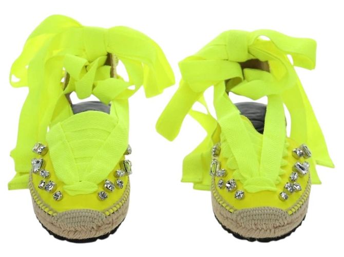 Sandali Espadrilles Bijou LOEWE in tela Verde Neon Auth 186240M - vista 2