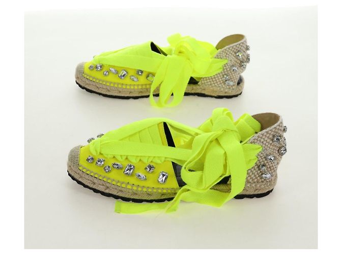 Sandali Espadrilles Bijou LOEWE in tela Verde Neon Auth 186240M - vista 4