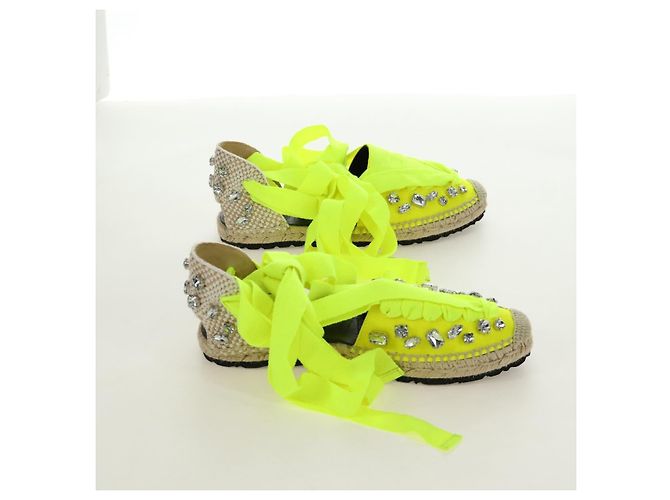 Sandali Espadrilles Bijou LOEWE in tela Verde Neon Auth 186240M - vista 5