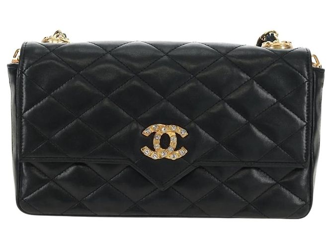 CHANEL Borsa a Spalla Chain Matelasse in Pelle di Agnello Nera e Oro CC Auth 187203SAV Nero D'oro - vista 13