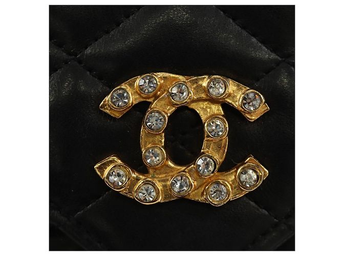 CHANEL Borsa a Spalla Chain Matelasse in Pelle di Agnello Nera e Oro CC Auth 187203SAV Nero D'oro - vista 19