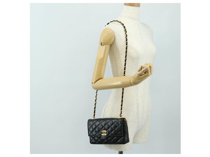 CHANEL Borsa a Spalla Chain Matelasse in Pelle di Agnello Nera e Oro CC Auth 187203SAV Nero D'oro - vista 27