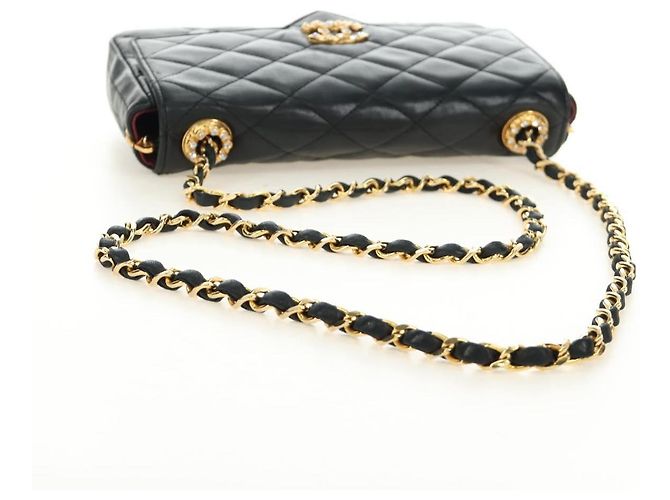 CHANEL Borsa a Spalla Chain Matelasse in Pelle di Agnello Nera e Oro CC Auth 187203SAV Nero D'oro - vista 7