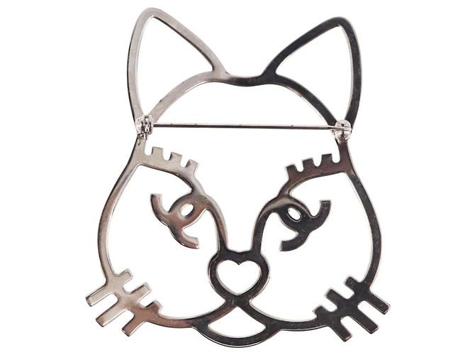 Spilla CHANEL metallo Silver tone CC Auth 189215M - vista 10