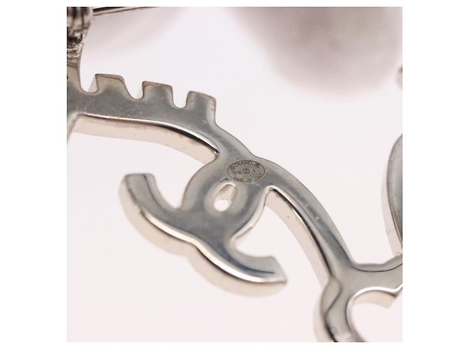 Spilla CHANEL metallo Silver tone CC Auth 189215M - vista 11